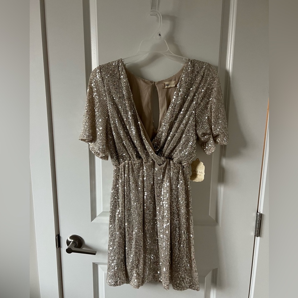 NWT Altar’d State Champagne Sequin Mini Dress
